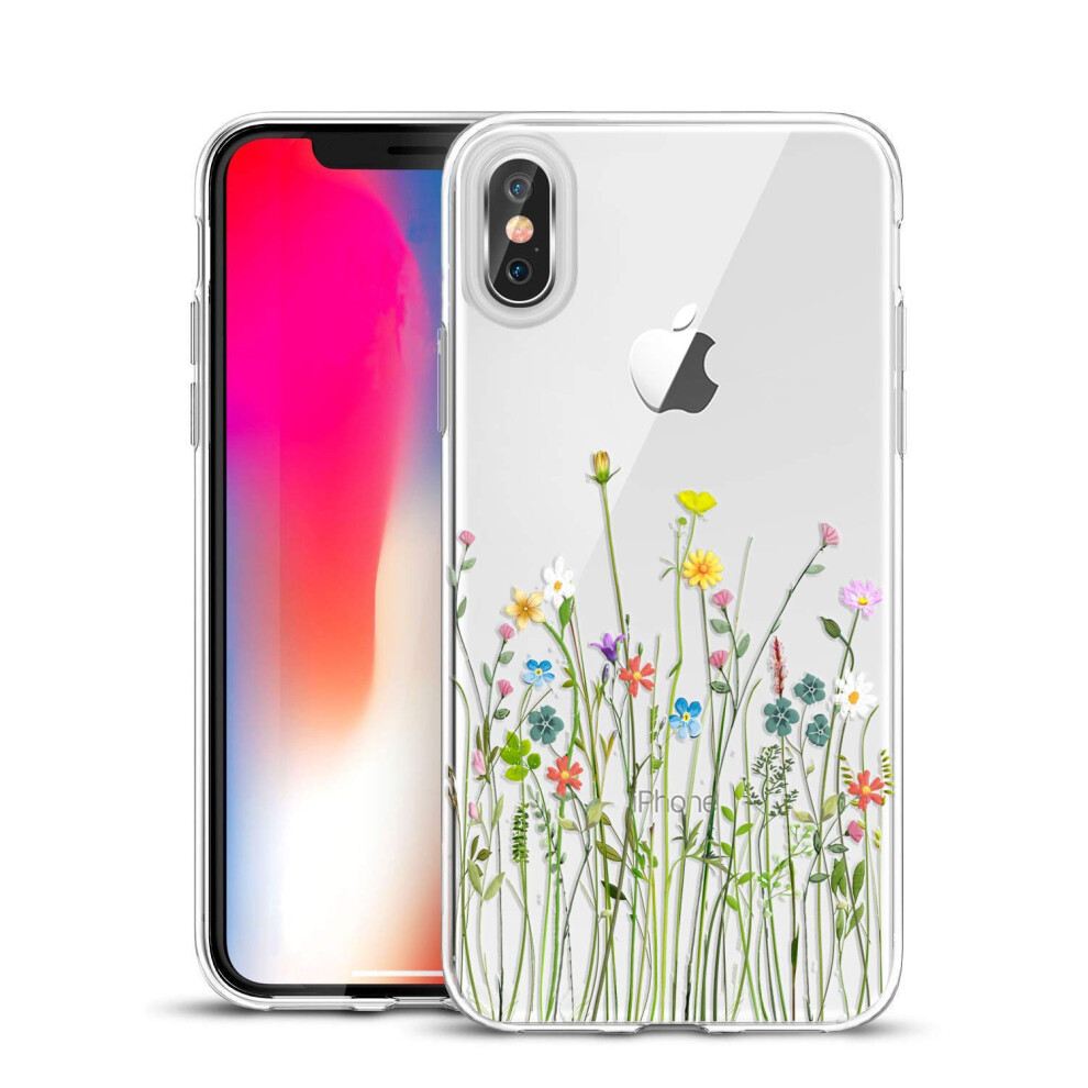Unov Case Compatible With Iphone Xs Iphone X Case Clear With Design Slim Protective Soft Tpu Bumper Embossed Pattern Protective 5.8 Inch (Flower Bouqu 098841914990