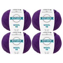 Estako Wool 98 (4 -skinnpaket) 100% Superwash Merino Wool Medium Worsted Weight Soft Stick och virkningsgarn (4 x 1,76 oz) (4 x 98 yds) (6385 - P