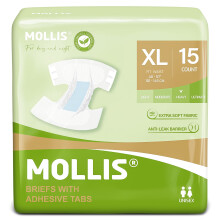 MOLLIS Adult Diapers for Women and Men Unisex Disposable Incontinence Briefs with Tabs Maximum Absorbency Overnight Leak Protection X-Large 15 Co
