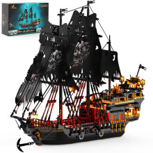 JMBricklayer Pirate Ship Building Toys with Lights Pearl Pirate Model Boat Kit Black Ship Toy Building Set for Adults 14+ Home Office Decor (1713 P