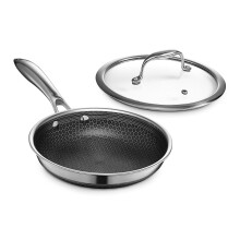 HexClad Hybrid Nonstick 8-Inch Fry Pan with Tempered Glass Lid Stay-Cool Handle Dishwasher and Oven Safe Induction Ready Compatible with All Cookt