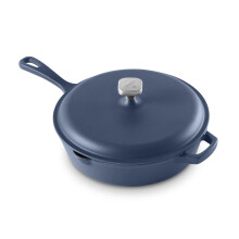 Zakarian By Dash 4.5QT Nonstick Cast Iron Deep Skillet with Cast Iron Lid for Family-Sized Meals Frying Roasting Baking One-Pot Meals and More - B