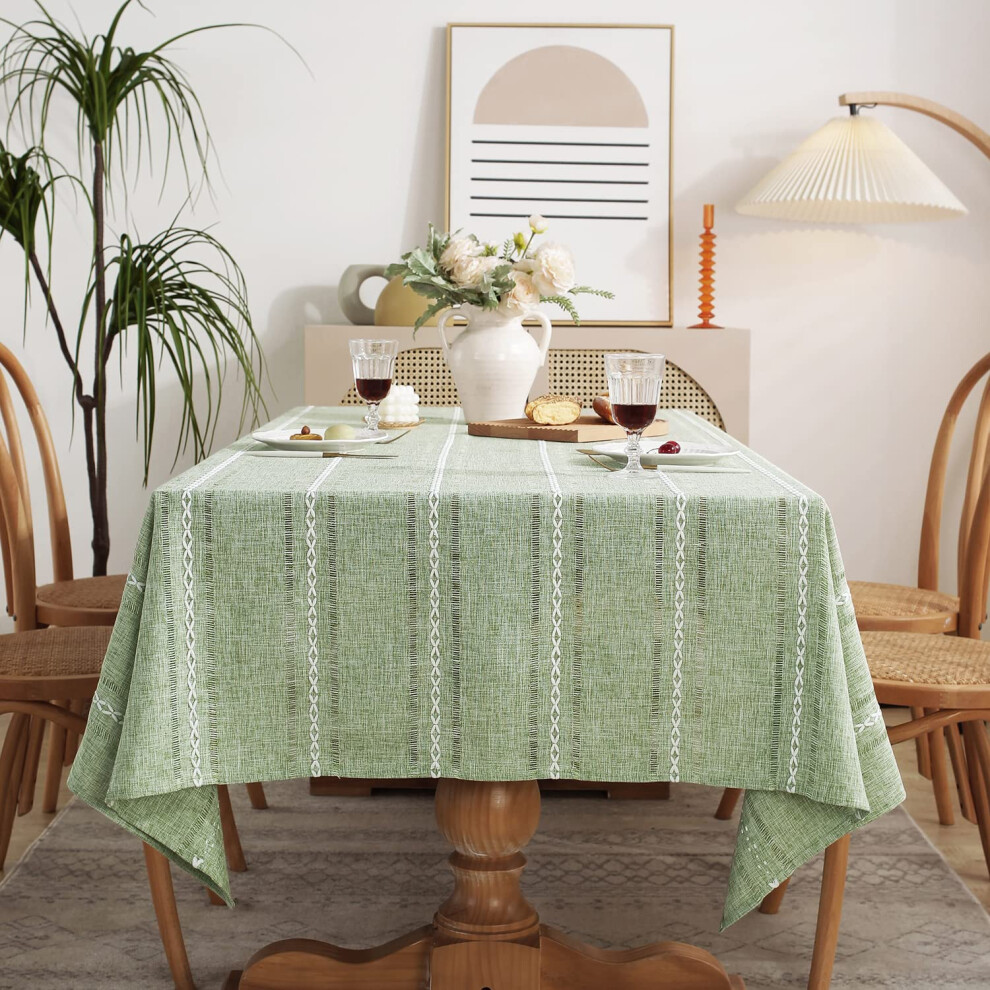 Chassic 60 x 84 inches Farmhouse Style Linen tablecloths Wrinkle Resistant Washable Dining Room Table Cloths for Rectangle Tables - Hemstitch Sage Gr