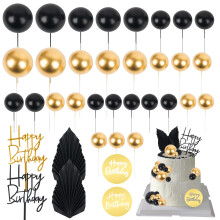 36 PCS Mini Ball Cake Topper Cupcake Insert Acrylic Cake Topper Cake Decorations for Black Boho Wedding Birthday Party Baby Shower Supplies (Blac