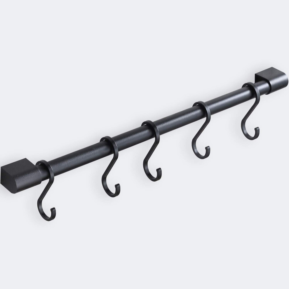 MIAOHUI Kitchen Rail with Hooks  Pan and Pot Hangers for Kitchen Wall Mount  Kitchen Utensil Rack with Removable S Hook  Aluminum (17.3inch_Black_5Hoo-image-OPC-PFRM2GV-NEW