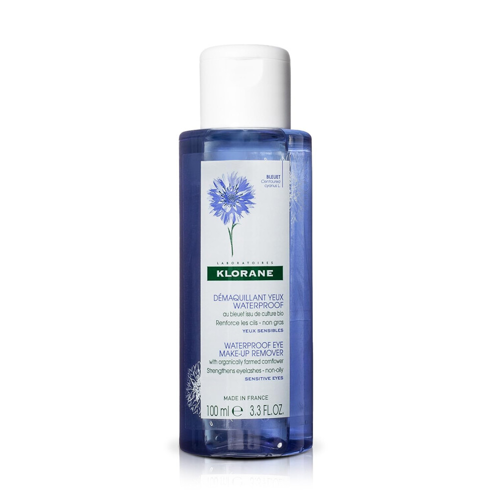 Klorane - Waterproof Eye Makeup Remover With Organically Farmed Cornflower - Sensitive Skin Approved -Fragrance Free & Paraben-Free - Vegan - 3.4 Fl.