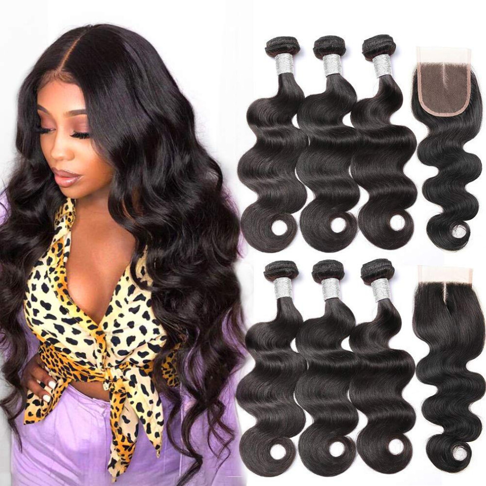 Beauty Princess Body Wave Human Hair 3 Svazky Se Zapnnm Dvojit Tek 10A Brazilsk Svazky Vlasu Se Zapnnm (16/18/20 + 14 Palcu 3 Svazky Se Zap-image