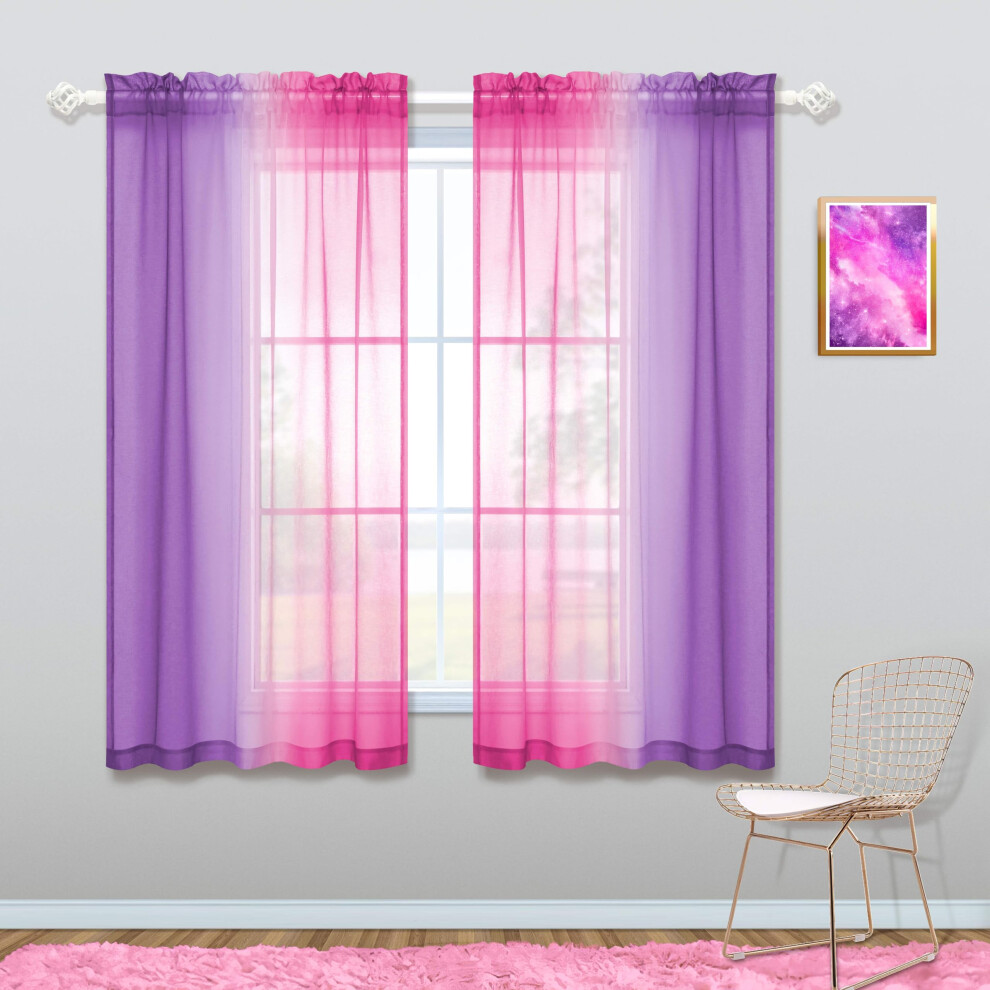KOUFALL Kawaii D   coration de chambre pour salle de bain Rose et violet Filles adolescentes Ombre Enfants Rideau Tringle Poche Petits rideaux pour