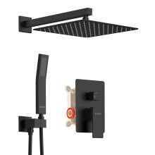 Systme de douche noir kojox 12 pouces avec pomme de douche de pluie Pertueuse de douche main le mlangeur de luxe combine robe mural
