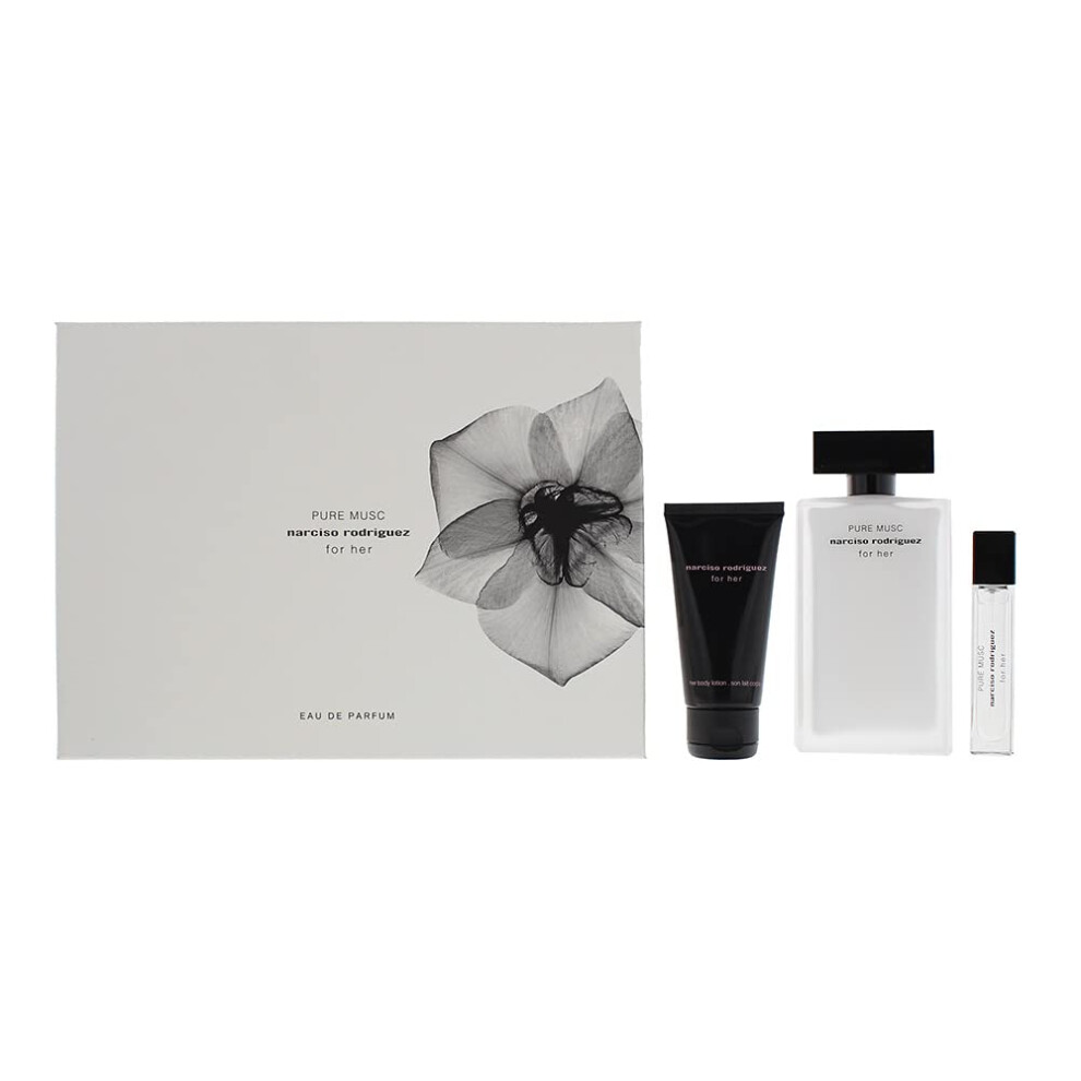 Narciso Rodriguez Pure Musc for Women 3 Piece Gift Set (3.4 Ounce Eau de Parfum Spray + 1.6 Ounce Body Lotion + 0.33 Ounce Eau de Parfum Spray) (10035