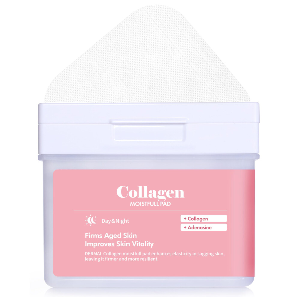 Dermal Collagen Moistfull Pad - Korean Toner Pad For Elasticity & Wrinkle Improvement With Peptides - Vegan Tencel Square Pads - High Capacity 120 Sh