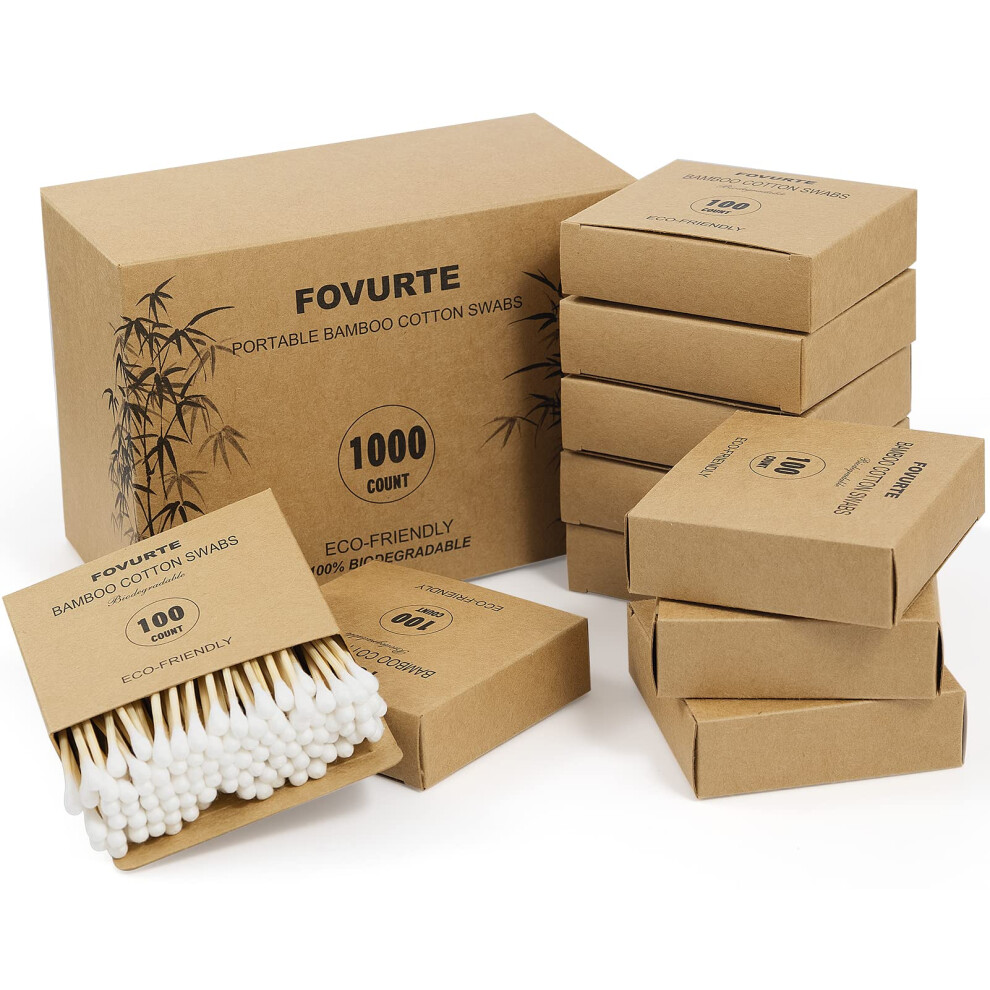 Xfquij Fovurte Bamboo Cotton Swabs 1000 Count - Natural Cotton Swab With Round Head Tips Double Tipped Ear Sticks Wooden Cotton Buds For Cleaning Travel Ma