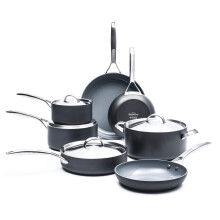Greenpan Paris Pro Hard Zdrowe ceramiczne nonstick 11-czesciowe garnki i patelnie ustawione z pokrywkami ze stali nierdzewnej PFAS bez zmywarki S