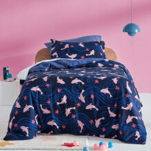 SLEEP ZONE Barns Duvet Cover Set Queen Storlek 3 Delar - Super Mjuk & Söt Täcke med 2 Kuddöverdrag, Lätt Skötsel Dragkedja (Marin Delfin, Q