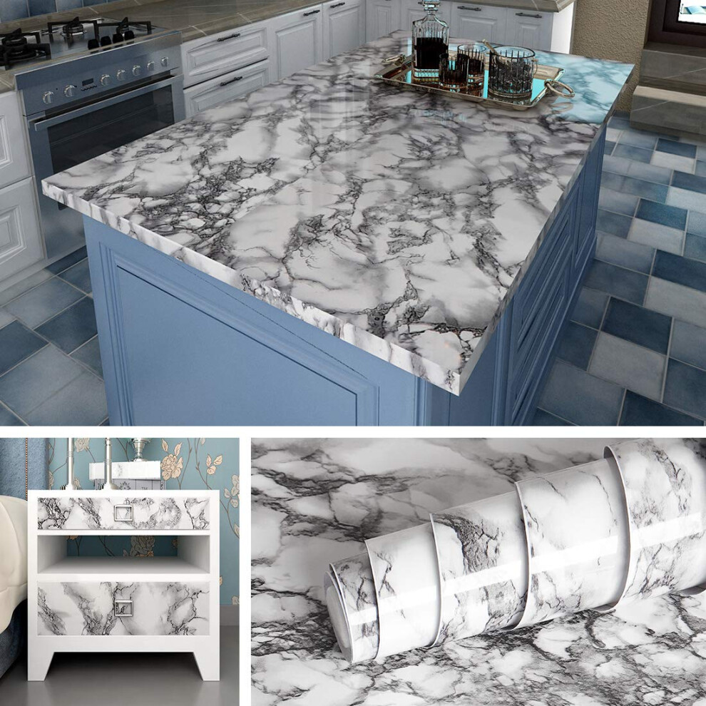 Livelynine Marble Wallpaper Peel And Stick 15.8X394 Gray Marble Contact Paper For Kitchen Countertops Waterproof Wrap For Kitchen Cabinet Bathroom Co 741722790878
