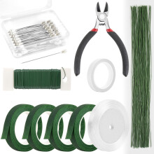 NESCCI Blomsterarrangement Kit med gr?n blomsterb?nd og tr?d 26 gauge blomster stamtr?d 22 gauge blomstertr?d boutonniere pin til buket stam indp