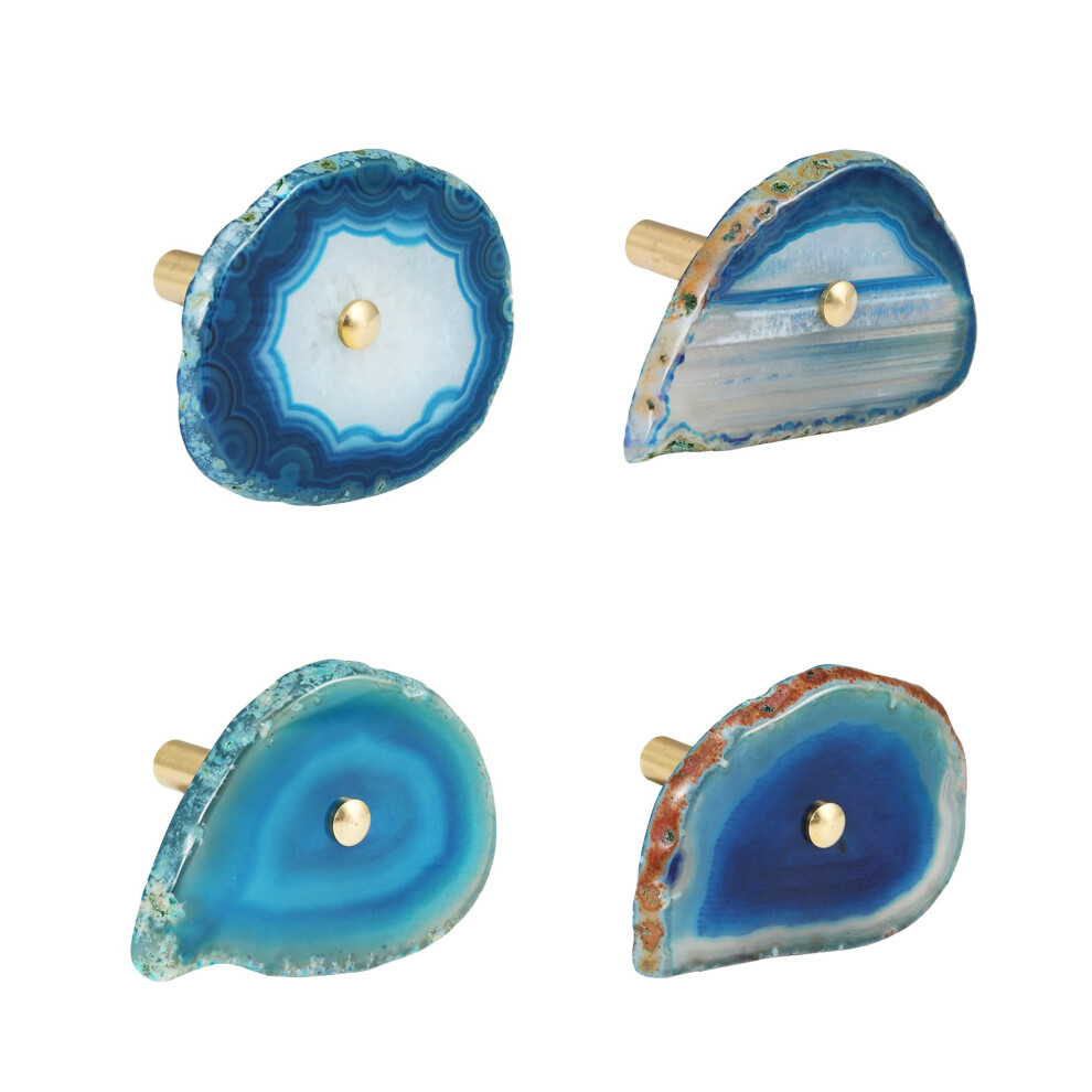 4 Pcs Unique Agate Blue Coat Hooks Wall Mounted Decorative Hooks Brass Single Wall Hook for Hanging Hat Bag Hooks for Wall Decorative Curtain Tieback
