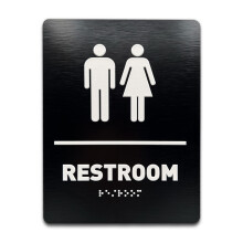 Unisex Restroom Identification Sign - ADA Compliant Bathroom Sign Raised Icons Raised Braille Brushed Black TCO Inspection Certified (6""""W x 8""""H