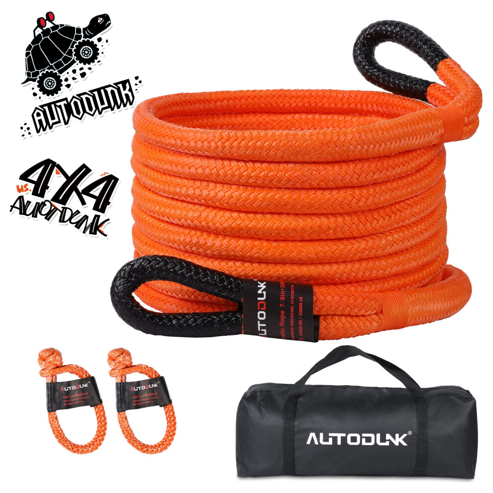Autodunk 1 X 30 Kinetic Recovery Tow Rope (33 000Lbs) With 2 Soft Shackles (33 000Lbs) Offroad Recovery Kit For 4Wd Pick Up Truck Suv Atv Utv (Or 768484481493