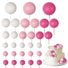 30 PCS Balls Cake Topper DIY Cake Insert Toppers Ball Cake Picks Cupcake Topper for Birthday Party Baby Shower Wedding Cake Decoration(Pink White