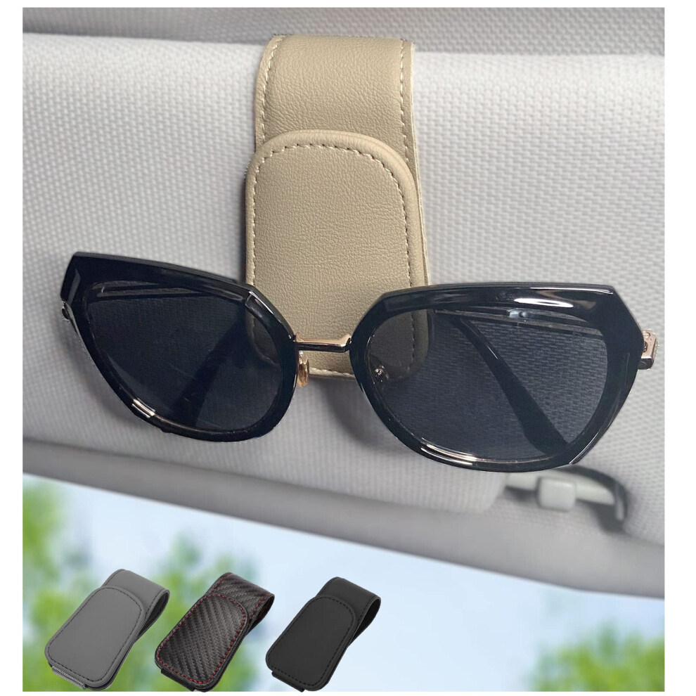 Chosmoyi Magnetic Leather Sunglass Holder For Car Sunglasses Clip For Car Visor Auto Interior Accessories Universal For Different Size Eyeglasses (B 768502801111