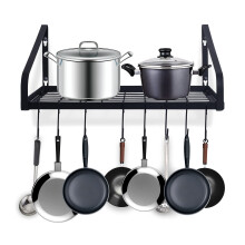 ZHOHO TANT Pot- en pannenhanger Wandgemonteerd potten- en pannenhangrek met 8 haken voor keuken Kookgerei 2 doe-het-zelf-methoden Zwart stalen hangen