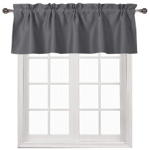 DWCN Valance Curtains Blackout Grey Kitchen Valance Solid Rod Pocket Window Treatments Curtain Valance for Kitchen Bathroom Windows 52x18 inch Long 1