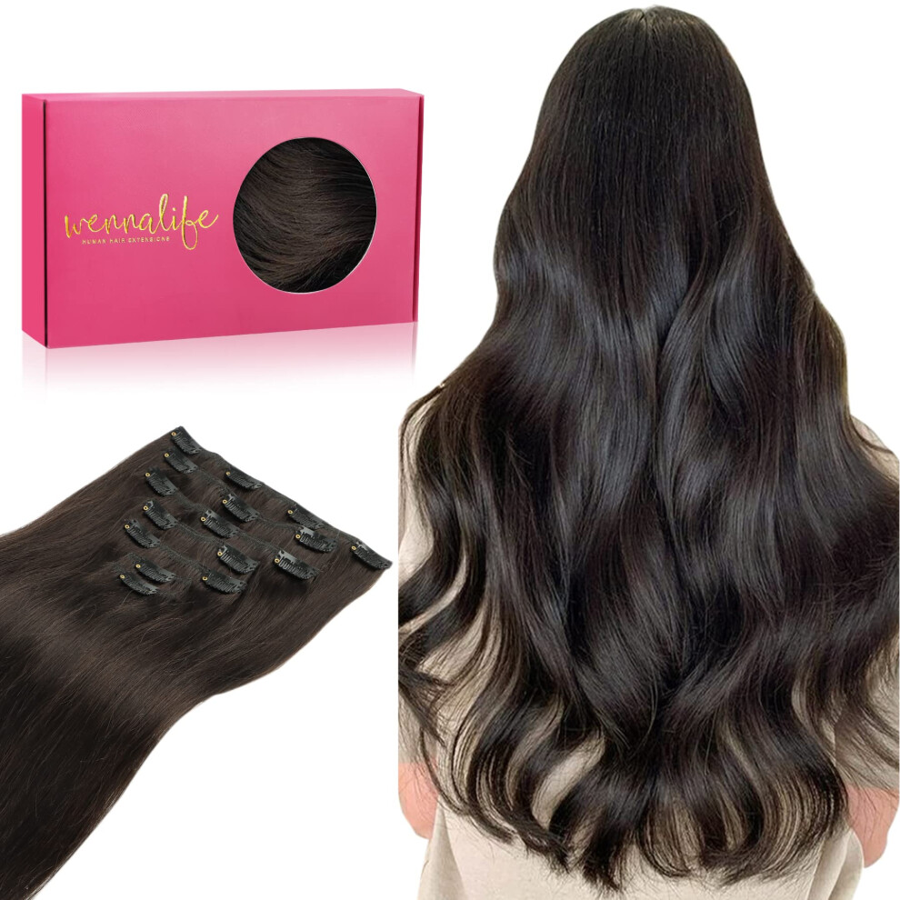 Wennalife Unisex Brown Clip In Human Hair Extensions 24 Inch 120G 7Pcs Dark Hair Extensions Clip In Human Hair Remy Clip In Hair Extensions Human Hair Doubl