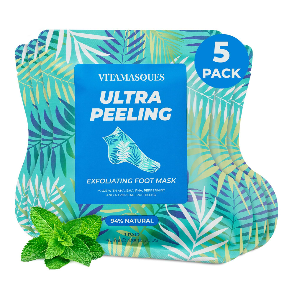 Vitamasques Ultra Foot Peeling Mask 5 Pack - Exfoliating Foot Peel Mask For Dry Cracked Feet & Dead Skin - Cruelty-Free & Dermatologically Tested Foo