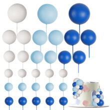 30 PCS Balls Cake Topper DIY Cake Insert Toppers Ball Cake Picks Cupcake Topper for Birthday Party Baby Shower Wedding Cake Decoration(Blue White