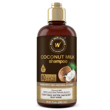 WOW Skin Science Coconut Oil Milk Shampoo - Hair Growth Hydrating and Curl-Defining Formula for Curly Wavy Hair for Men & Women - No Sulfates No Pa