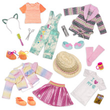 Glitter Girls - Set stile bambola da 14 pollici - 3 abiti alla moda - Giacca arcobaleno, abito con orecchie di gatto - Abiti e accessori - Confez