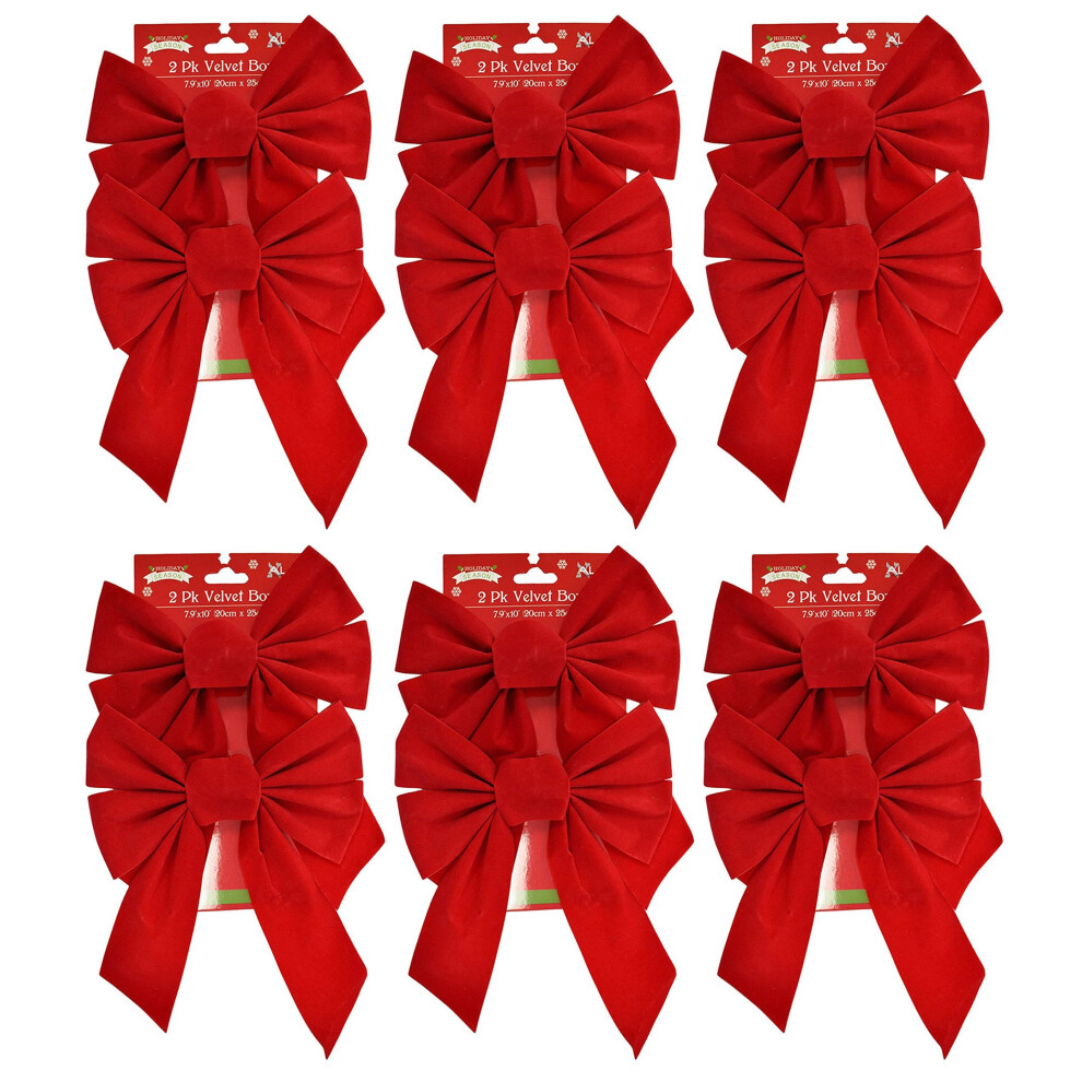 Photos - Garden & Outdoor Decoration Set of 12 Red Velvet Festive Holiday Christmas Bows - Perfect as Tree Ornaments - Tree Filler - Decorative Ornaments - Perfe