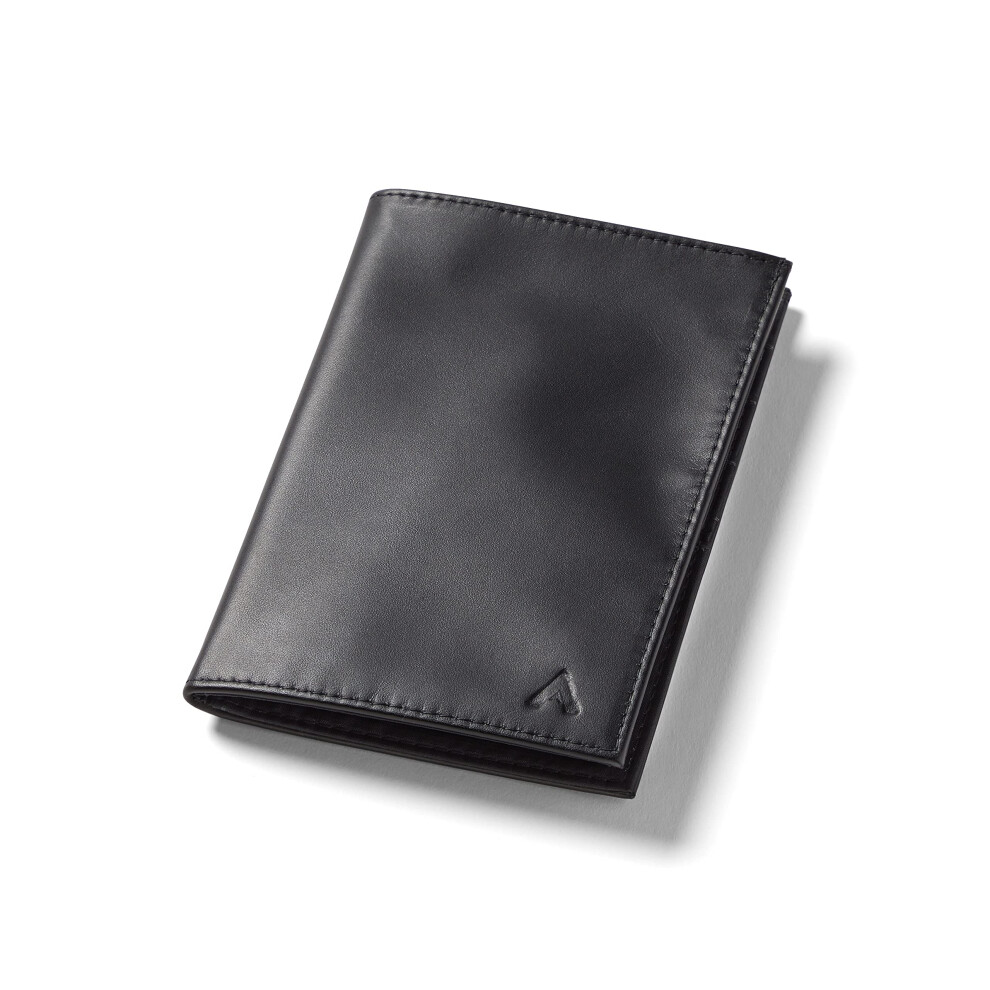 Allett Passport Wallet  Black  Leather  Thin Bifold  Minimalistic  Front Pocket  RFID Blocking  Holds 2-10 Cards & Passport  For Men & Women  Made in-image-OPC-PGGBD7C-NEW