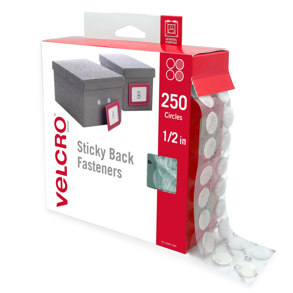 VELCRO Brand Dots with Adhesive | 250pk  White | Small 1/2 Inch Circles | Sticky Back Round Dots for Secure Mounting in Office  School or Home (VEL-30