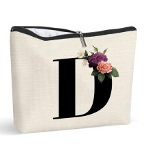 Personalized Initial Make up Bag Bridesmaid Gifts Makeup Bag with Initial Travel Essential Cosmetic Bag Large Initial Letter D Makeup Bag for Women G