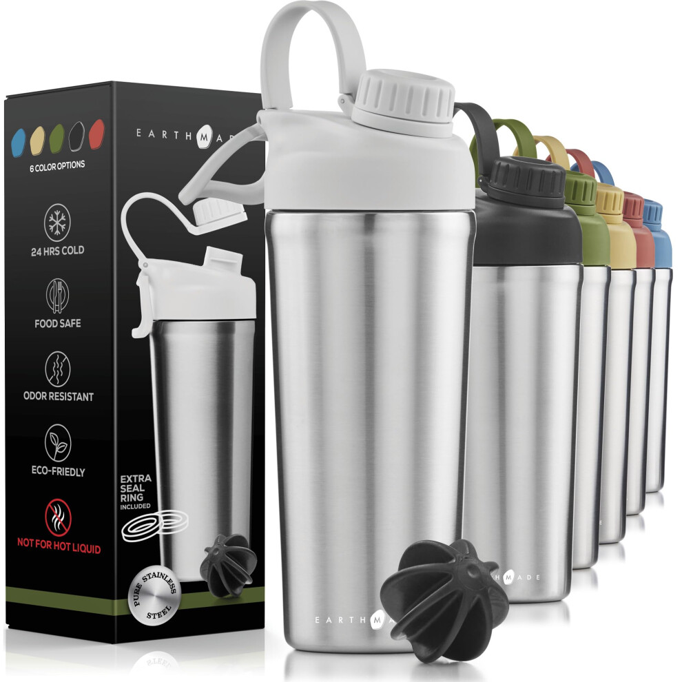 Bouteille Shaker ProtéInéE Earthmade En Acier Inoxydable De 26 Oz, Isotherme Pour MéLanges De ProtéInes, Garde Au Froid Pendant 30 Heures, Avec 2-image