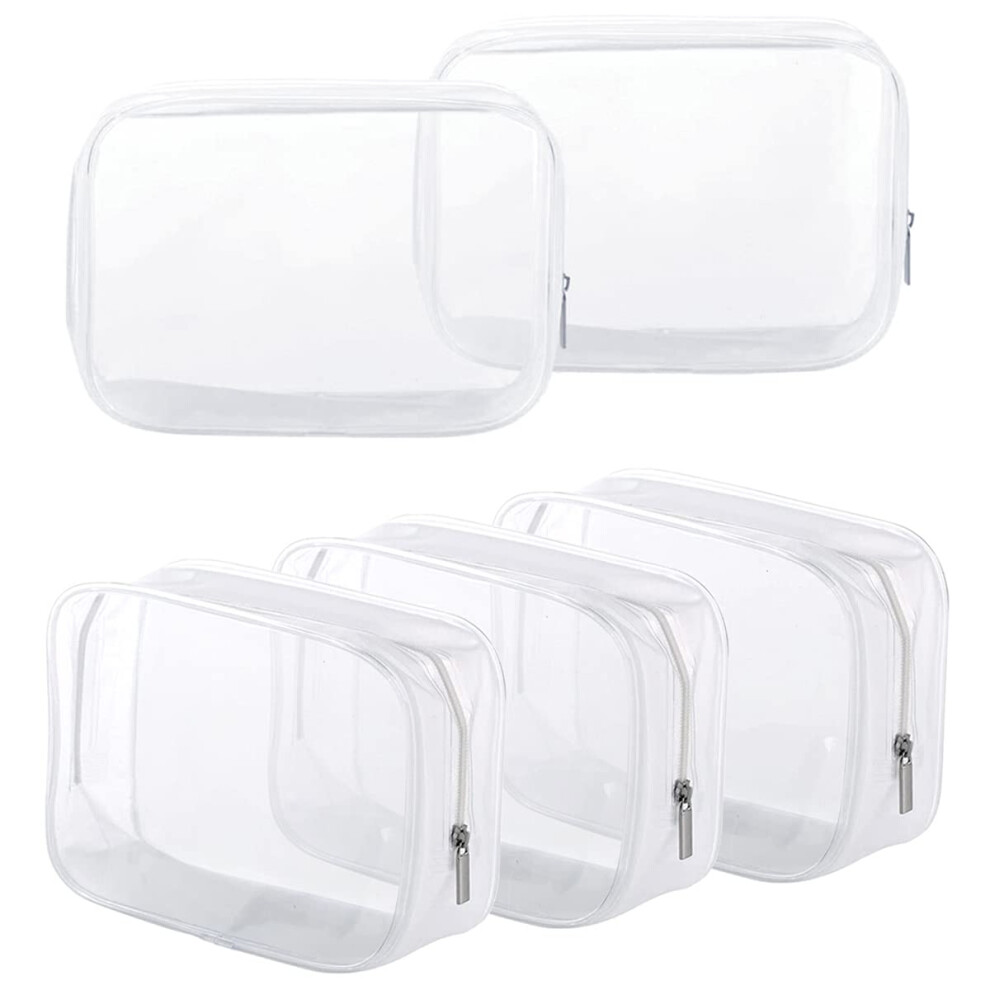 Homtable White 5 Pack Clear Plastic Zippered Toiletry Carry Pouch Tsa Approved Toiletry Bag Portable Cosmetic Makeup Bag For Vacation Bathroom And Organizing (