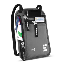 Zero Grid Travel Neck -tegnebog med RFID -blokering - Lysegrå unisex Nylon Slim Design Let at skjule Holder pas -telefoner Kortnøgler Kontantbill