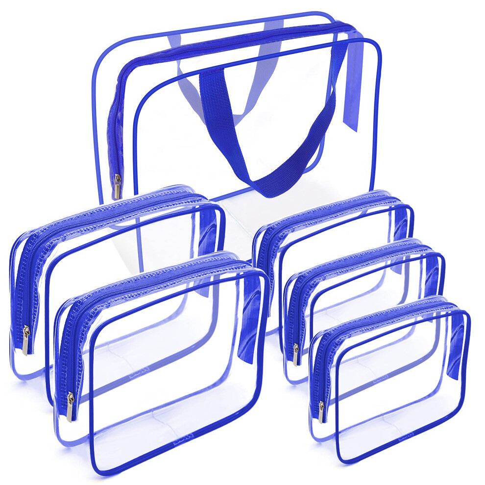 Apreuty Clear Makeup Bags Tsa Approved 6Pcs Cosmetic Makeup Bag Set Clear Pvc With Zipper Handle Portable Travel Luggage Pouch Airport Airline Vacati