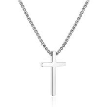 Ursteel 30-Inch Stainless Steel Cross Necklace for Men - Silver 316L Cross Pendant, Gift for Boyfriend, Father, Husband | B08B8P2NCJ