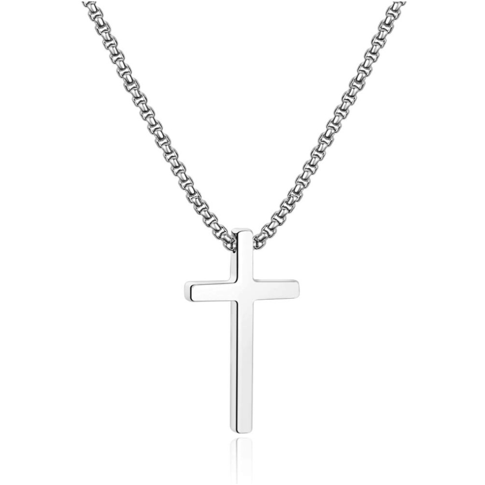 Ursteel cross Necklace for Men Boy  Stainless Steel cross chain Silver Mens cross Necklace 30 Inch Necklace for Men Boyfriend Father gifts Silver chai