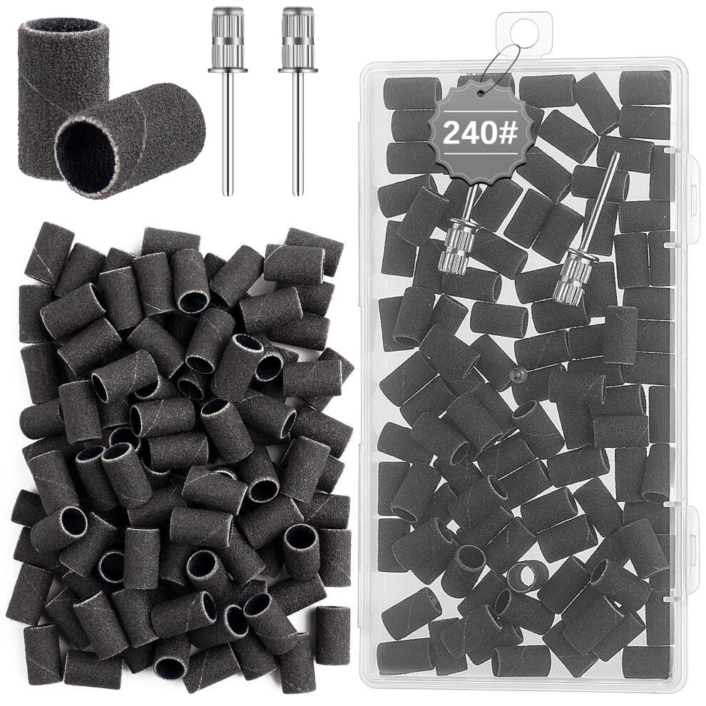 Difenni Sanding Bands For Nail Drill Sanding Bands Nail Drill Bits 100Pcs Nail Sanding Bands Fine Grit #240 With 3/32 Nail Sanding Bit For Manicure &
