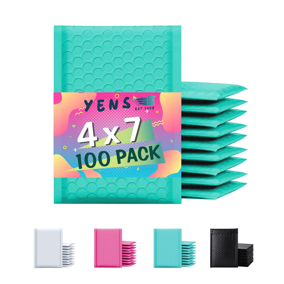 Lot De 100 Enveloppes à Bulles Yens Poly Bubble Mailers 4X8, Bleu Sarcelle, ImperméAbles, Autocollantes, RembourréEs, Pour ExpéDition, Emballage-image