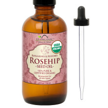 US Organic Rosehip Seed Oil USDA Certified Organic Cold Pressed Virgin Organic Amber Glass Flaske og Glass Eye Dropper For Easy Application - 4 O