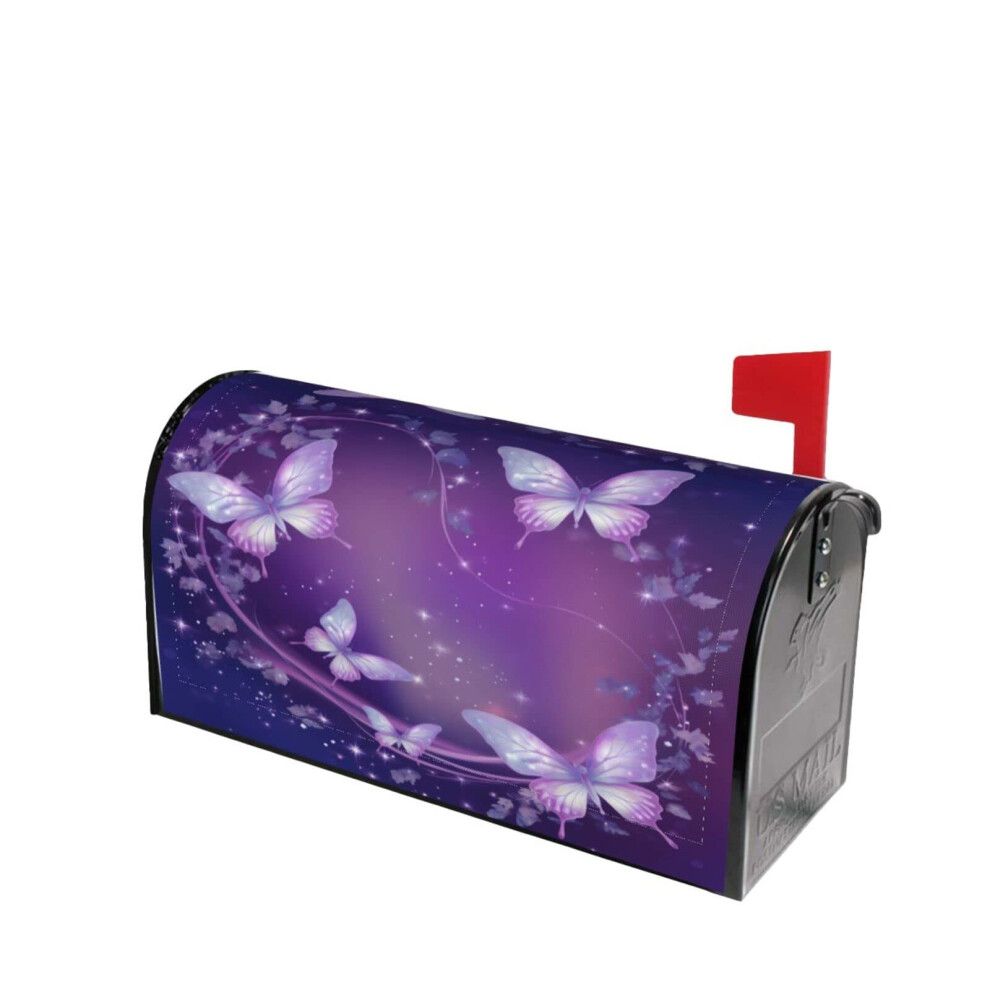 Housse de boîte aux lettres magnétique motif papillon violet avec feu d'artifice et étoiles scintillantes, taille standard 53 x 45 cm, pour décor