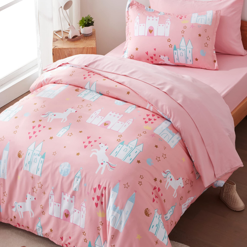 Parure de lit 2 pi   ces pour enfant, motif licorne, housse de couette ultra douce et taie d'oreiller, facile d'entretien, fermeture    clair (lit do