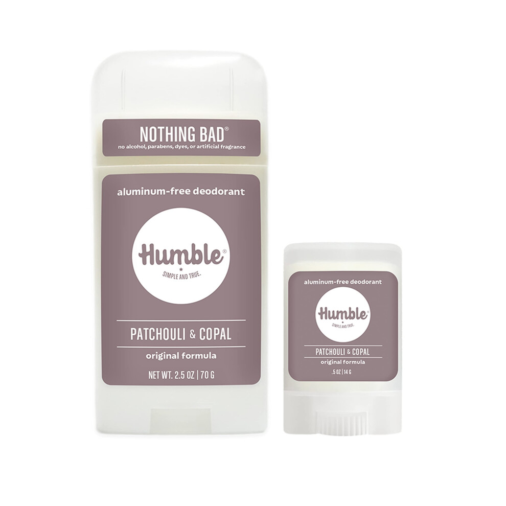 HUMBLE BRANDS Original Formula Aluminum-free Deodorant. Long Lasting Odor Control with Baking Soda and Essential Oils  Full and Travel Size  Patchouli