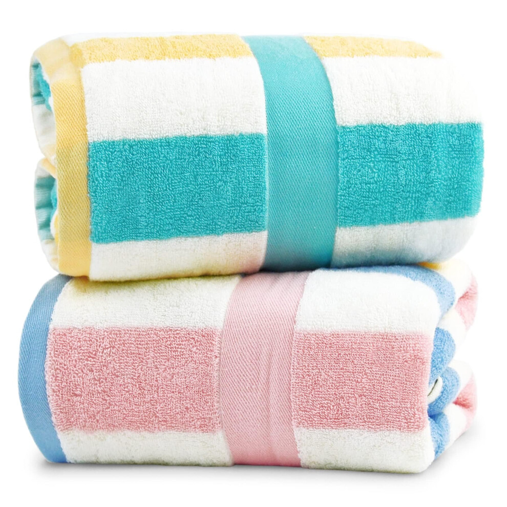 Lot De 2 Serviettes De Bain Jacquotha 100 % Coton, Tr S Absorbantes, Pour Salle De Bain, Plage, Piscine, Grandes Serviettes De Bain Rayures, 55-image
