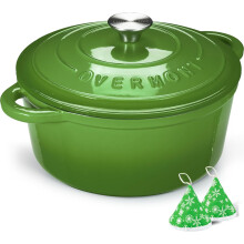 Overmont Enameled Cast Iron Dutch Oven - 5.5QT Pot with Lid Cookbook & Cotton Potholders - Heavy-Duty Cookware for Braising Stews Roasting Bread Ba